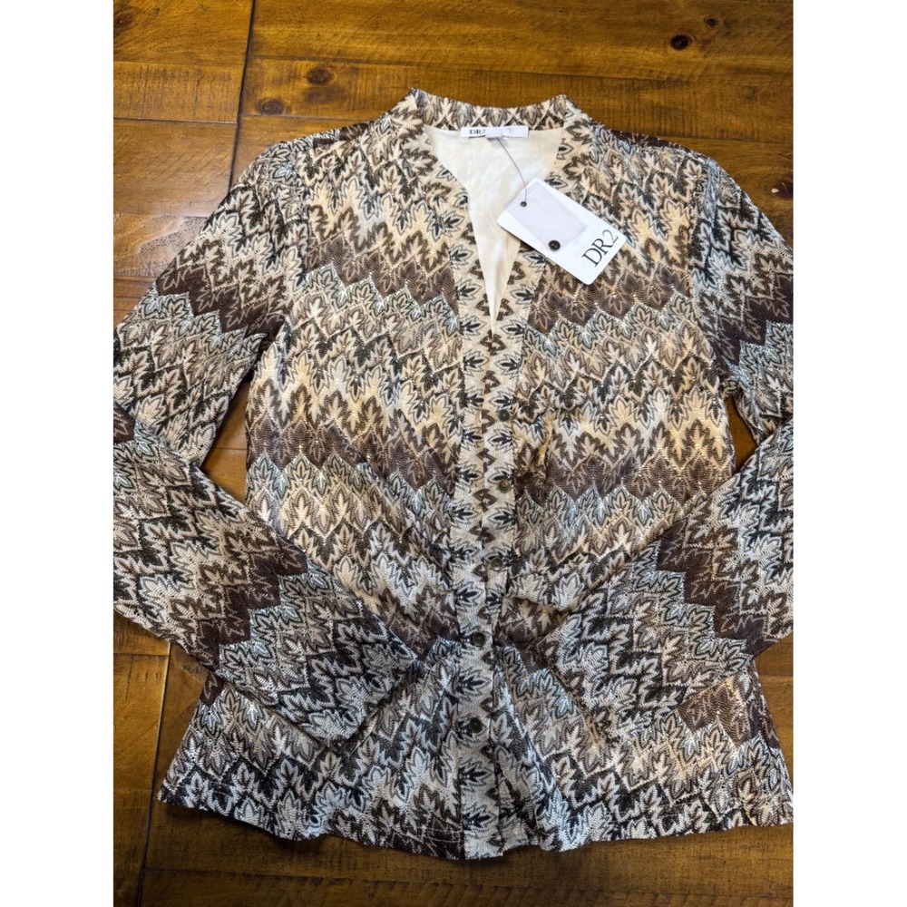 DR2 Top Brown Blouse Knit Button Up Boho Chic NWT DR23880KTN